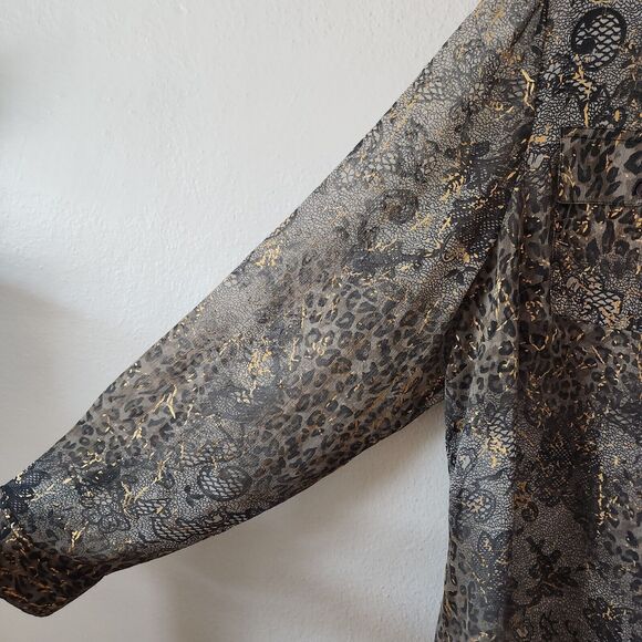Lane Bryant Mixed Print Leopard Lace Paisley Gold Long Sleeve Button Down 18/20 - Picture 4 of 9